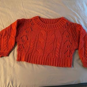 Gorgeous burnt orange knot crop sweater with balloon sleeves